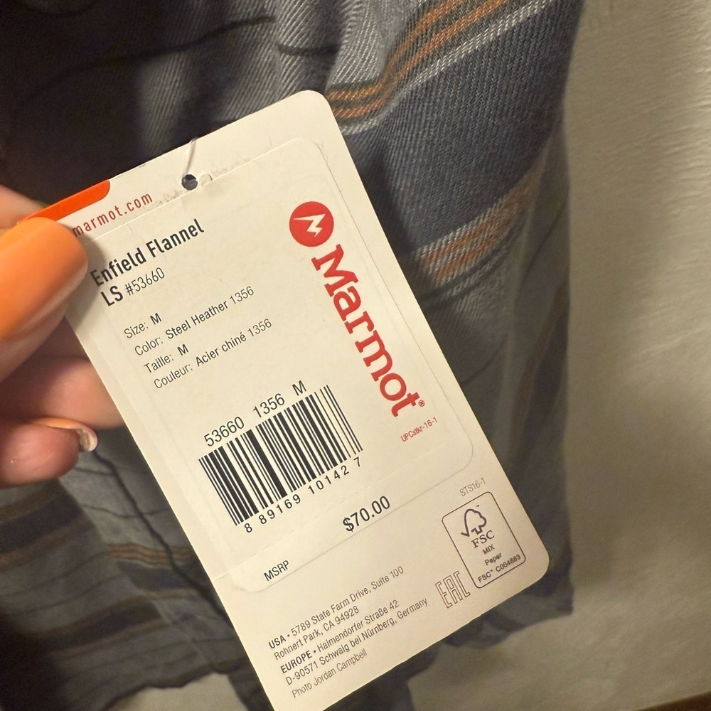 Marmot Men’s Striped Blue Brown Button-Up Shirt Outdoor Cabincore Flannel M NEW - Picture 10 of 10
